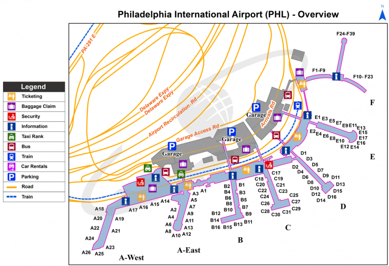 Philadelphia (PHL) International Airport Pennsylvania code, map