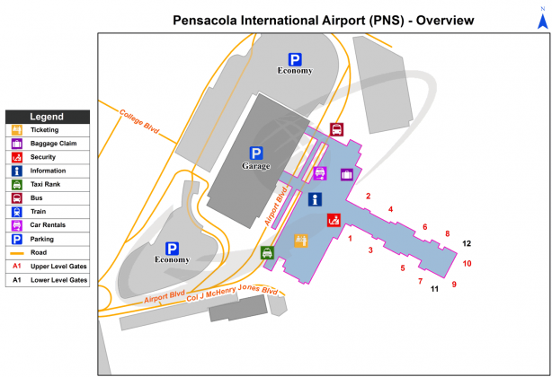 Pensacola (PNS) International Airport | Florida - code, contacts, map