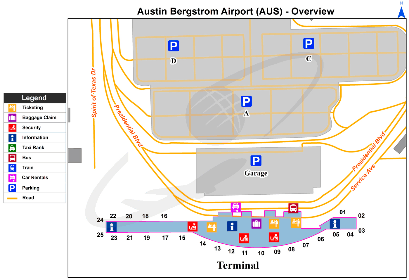 AUS Airport terminal map