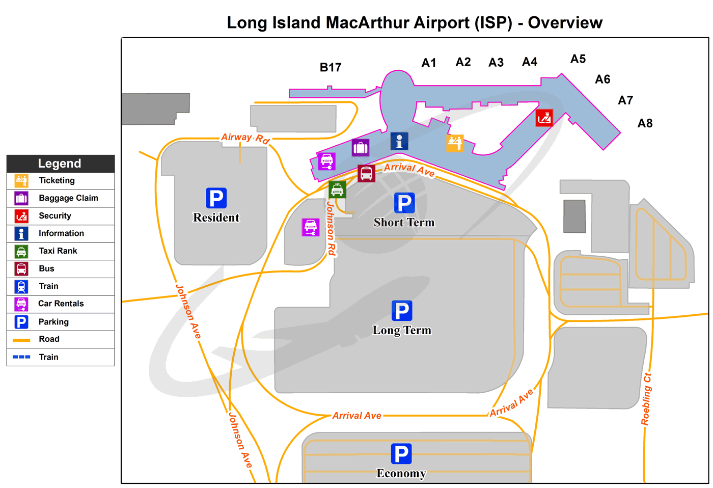 Long Island MacArthur Airport map
