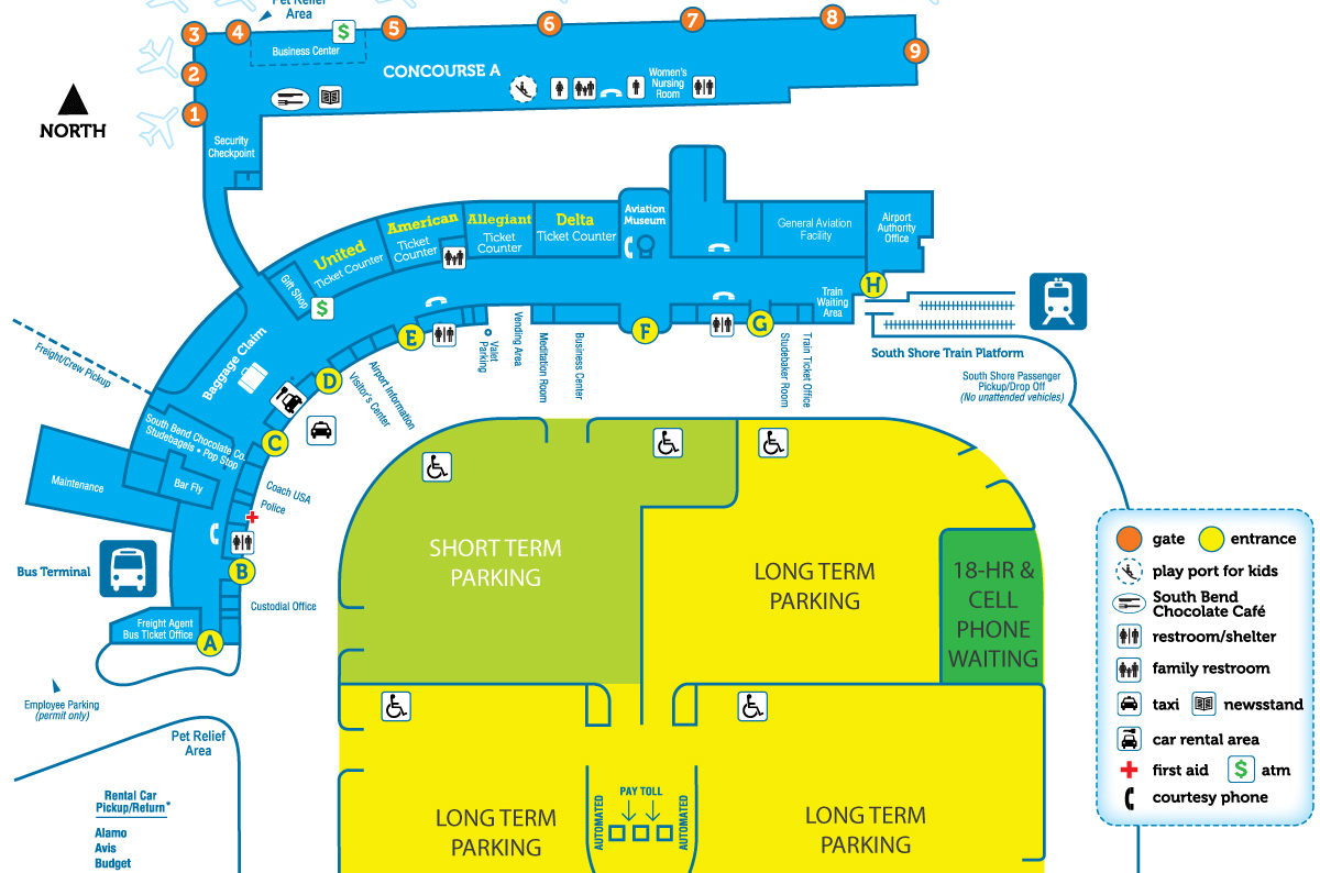 south bend airport arrivals terminal map